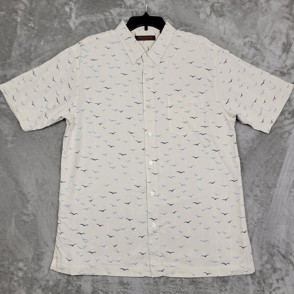 Tori Richard Mens XL 100% Silk Birds Flying Print Hawaiian Tropical Shirt Casual